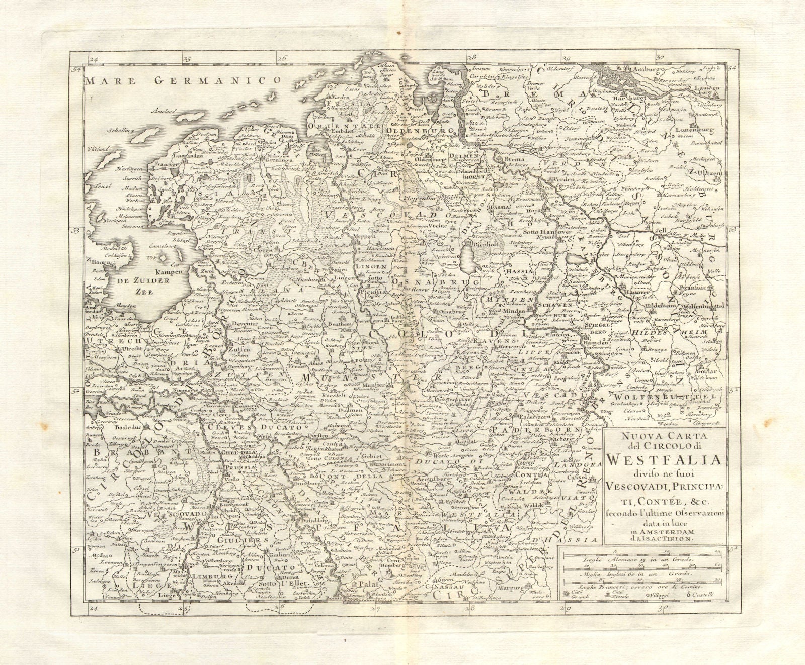 'Nuova Carta del Circolo di Westfalia', by Isaak TIRION 1740 old antique map